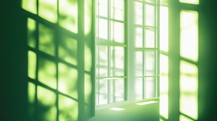Poster - Minimalist emerald background with geometric shapes and soft shadows, giving a futuristic appeal. No text, no people.