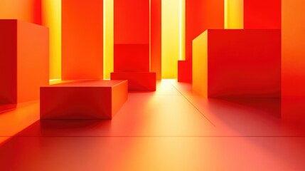 Poster - Minimalist orange background with geometric shapes and soft lighting effects, ideal for modern branding. No text, no people.