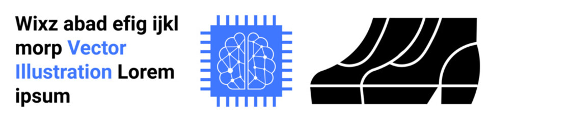Poster - brain circuit inside microchip combined with robotic footsteps symbolizing ai, machine learning, and