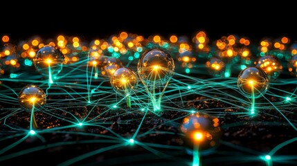 Aufkleber - Illuminated Network of Glowing Spheres in a Digital Realm Abstract Visualization Cyber Environment Futuristic Perspective