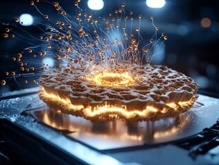 Aufkleber - Dynamic Glowing Abstract Energy Explosion Digital Realm 3D Render Sci-Fi Atmosphere Close-Up Visual Art