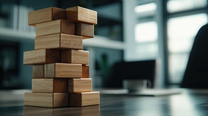 Poster - A stack of wooden blocks on a table