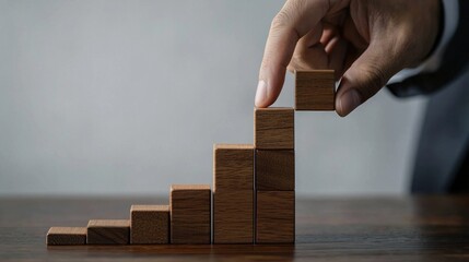 Poster - A person is stacking wooden blocks on top of each other, creating a staircase