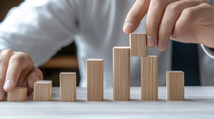 Poster - A man is holding wooden blocks in his hands