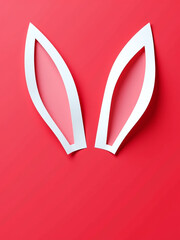 Poster - White Paper Cut Bunny Ears Are Isolated Against A Bright Red Background In This Easter Greeting Card Design. 00002