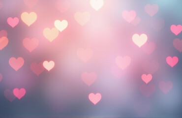 Poster - Soft Pastel Tones On A Blurred Background Are Paired With Heart Shapes And Bokeh Lighting Effects To Create A Whimsical Atmosphere. 00002