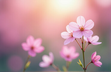 Poster - Soft Focus Photograph Of A Serene Abstract Background Featuring Vibrant Colors And Delicate Spring Flowers In Bloom. 00002