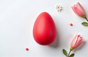 Aufkleber - Simple Yet Colorful Flat Lay Composition Featuring A Red Paper Easter Egg On A White Background With Minimal Design Elements. 00001
