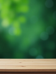 Aufkleber - Simple Scene Featuring A Green Background With Blurred Bokeh And A Minimalist Setup Of An Empty Wooden Table. 00002