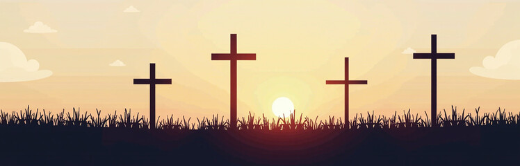 Poster - Silhouettes Of Three Crosses Are Used As A Common Easter Motif In Various Forms Of Art And Design Created With Ai Tools. 00002