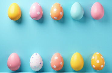 Aufkleber - Easter Eggs In Various Colors Are Arranged On A Blue Background For A Festive And Creative Flat Lay Design Concept. 00002