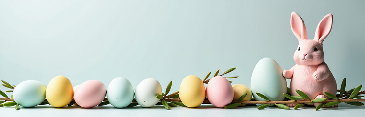 Poster - Easter Decorations Fill The Home Interior With Natural Elements Like Willow Branches And Colorful Eggs Against A Light Background. 00001