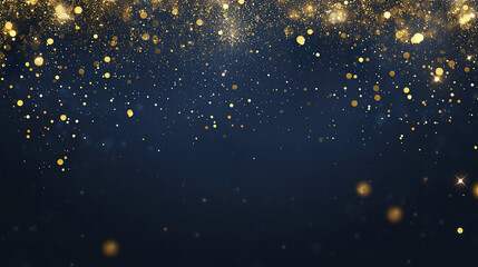 Poster - Golden glittering particles on dark background create festive atmosphere