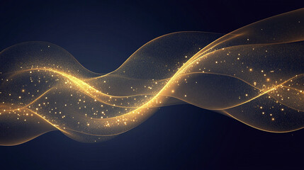 Poster - Abstract golden wave with sparkling particles on dark background