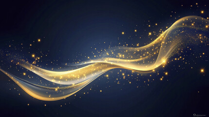 Poster - Golden abstract wave with sparkling particles on dark background