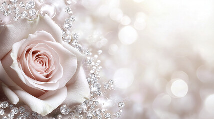 Poster - Beautiful pink rose surrounded by sparkling gems and soft bokeh