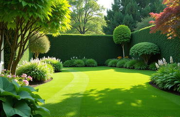 Aufkleber - Beautiful Lawn Backgrounds Are Often Used In Gardening Design To Create A Visually Appealing Outdoor Space With Lush Vegetation. 00002