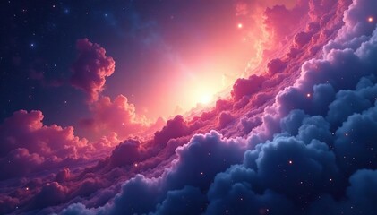 Wall Mural - swirling cosmic clouds in shades of pink orange and blue move across the galaxy, galaxy, nebula