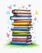 © Earl - Colorful stack of books child like drawing on a white background crayon art whimsical youthful hand drawn cartoon