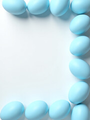 Aufkleber - A Flat Lay Photography Setup Features Blue Easter Eggs Arranged In A Border Pattern Against A White Background. 00001