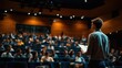 © Vitalii - Camera Facing Class: College Professor Gives a Lecture to a Classroom Full of Multi Ethnic Students. Talented Speaker Captures Audience Attention.