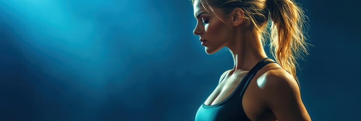 Poster - Transformation of a womans body showcasing fitness journey with motivational energy and inspiring studio lighting. Generative AI