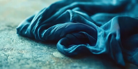Poster - Blue piece of fabric is laying on a table