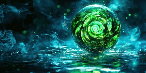 Wall Mural - green sphere is floating in the water