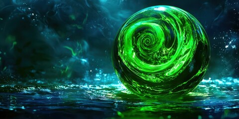 Poster - Green sphere is floating in the water