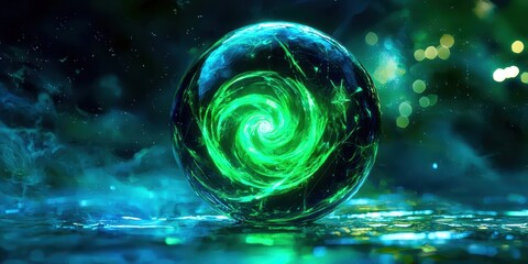 Wall Mural - green sphere is floating in the water