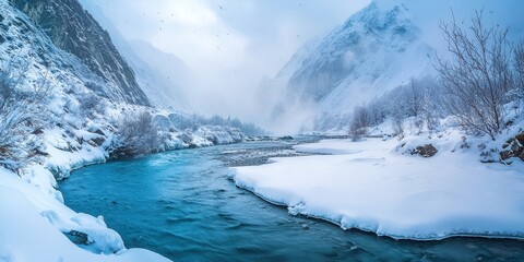 Poster - River is frozen over and has a blue tint