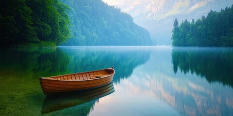 Poster - Small boat is floating on a lake