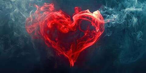 Poster - Red heart is in the middle of a blue and white background
