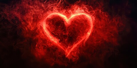 Poster - Red heart is drawn in the smoke