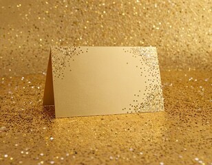 Elegant gold greeting card with shimmering glitter, perfect for celebrations.