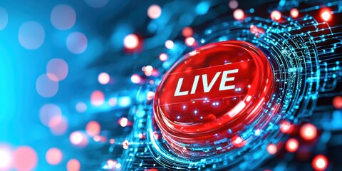Poster - Red button with the word live written on it