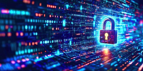 Poster - Blue and red computer screen with a key on it