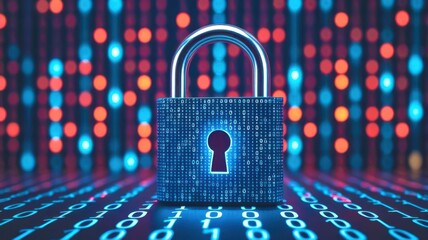 Poster - Blue lock with a keyhole is shown on a computer screen