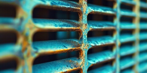 Poster - Metal grate with a blue and yellow color