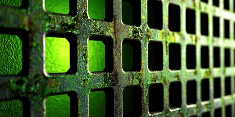 Poster - Metal grate with green spots on it