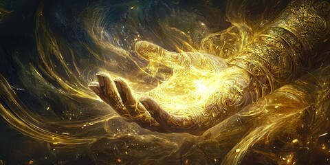 Wall Mural - hand holding a golden object