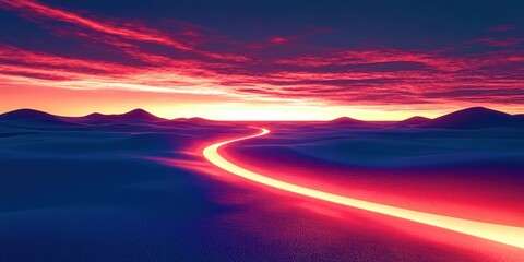 Poster - Long road with a red line in the middle