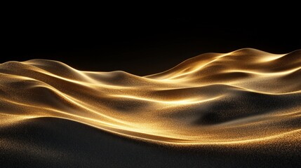 Wall Mural - shimmering golden sand explosion forming abstract waves, high contrast black