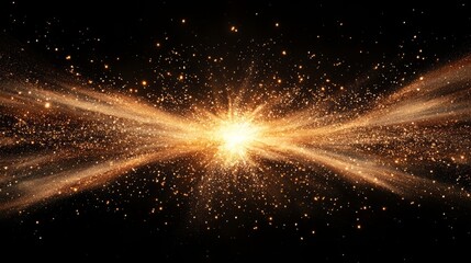 Wall Mural - shimmering golden sand particles bursting outward, soft edges on black