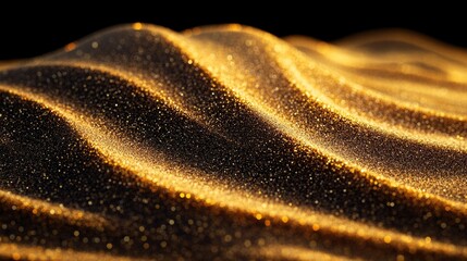 Wall Mural - soft golden sand scattering in intricate patterns, dynamic motion on black