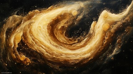 Wall Mural - swirling golden sand explosion, intricate spirals and soft textures, black base