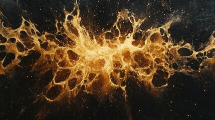 Wall Mural - top view of golden fine sand exploding outward, intricate textures on a black background
