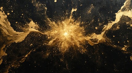 Wall Mural - top view of golden fine sand exploding outward, intricate textures on a black background