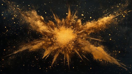 Wall Mural - top-down abstract sand explosion, golden glow and sharp contrasts, black base