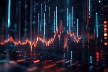 Poster - Abstract Digital Stock Market Data Visualization Orange Blue Neon Glow Technology Background Futuristic Financial Chart Graphic Design Element Modern 